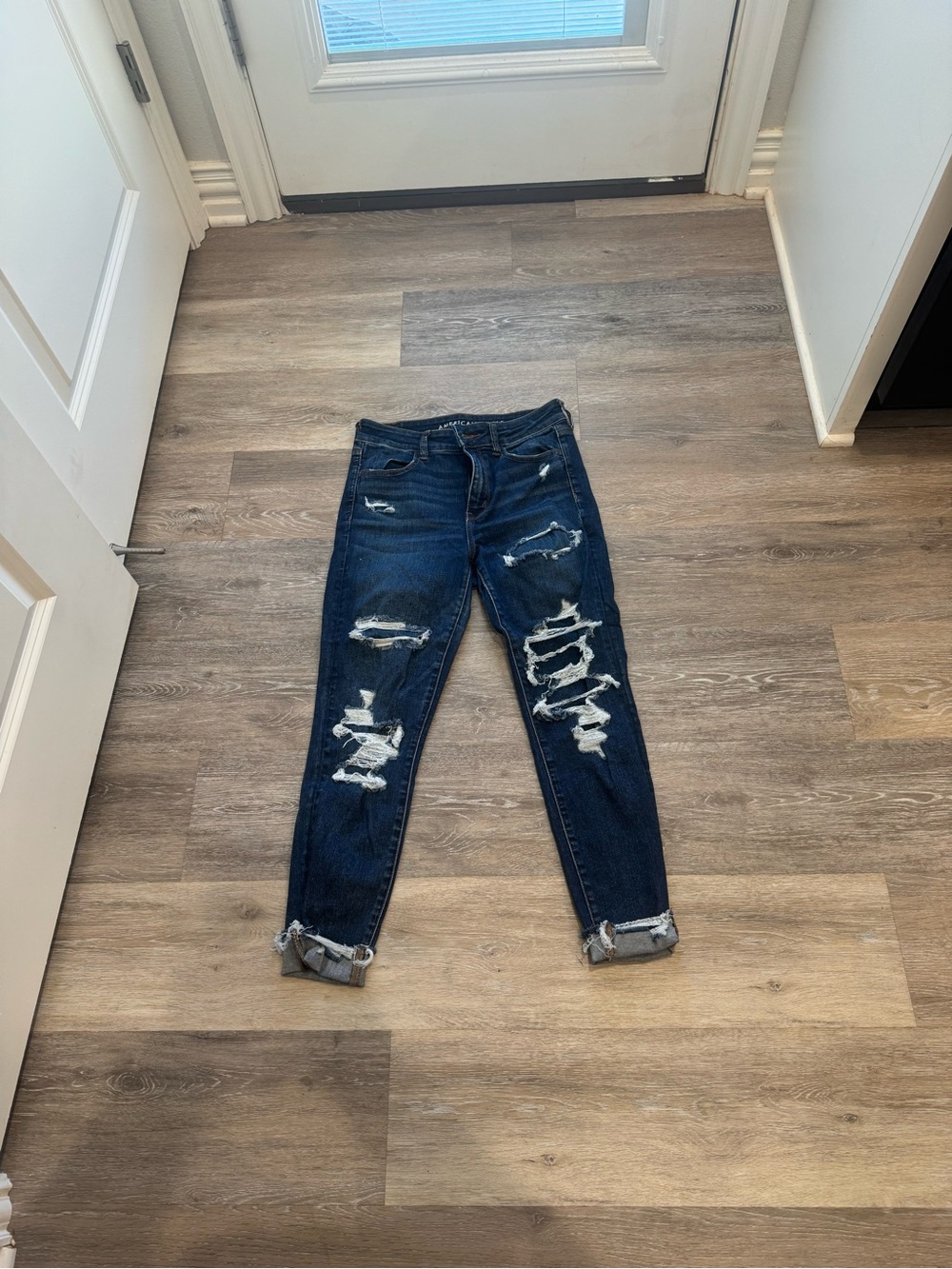 American Eagle Outfitters Dark Blue Distressed Boyfriend Jeans